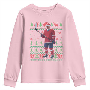 Trump Playing Ice Hockey Youth Sweatshirt Funny Ugly Christmas Sweater Gift TS12 Light Pink Print Your Wear