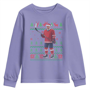 Trump Playing Ice Hockey Youth Sweatshirt Funny Ugly Christmas Sweater Gift TS12 Violet Print Your Wear