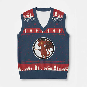 Funny Cryptid Sports Gift V-Neck Knit Sweater Vest Jersey Devil Playing Ice Hockey TS12 Navy Red Print Your Wear