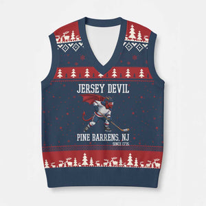 Pine Barrens New Jersey Devil V-Neck Knit Sweater Vest Gothic Horror Ice Hockey Gift TS12 Navy Red Print Your Wear