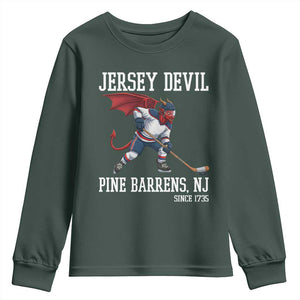 Pine Barrens New Jersey Devil Youth Sweatshirt Gothic Horror Ice Hockey Gift TS12 Dark Forest Green Print Your Wear