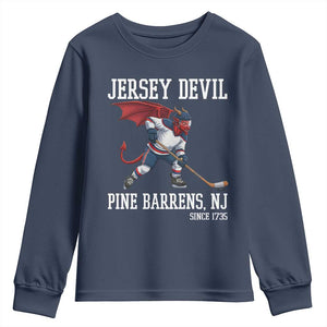 Pine Barrens New Jersey Devil Youth Sweatshirt Gothic Horror Ice Hockey Gift TS12 Navy Print Your Wear