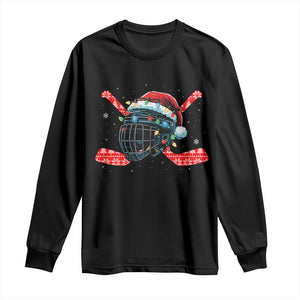 Christmas Ice Hockey Helmet Santa Long Sleeve Shirt Funny Xmas Gift TS12 Black Print Your Wear