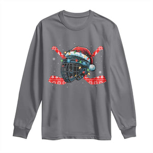 Christmas Ice Hockey Helmet Santa Long Sleeve Shirt Funny Xmas Gift TS12 Charcoal Print Your Wear