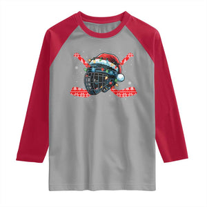 Christmas Ice Hockey Helmet Santa Raglan Shirt Funny Xmas Gift TS12 Sport Gray Red Print Your Wear