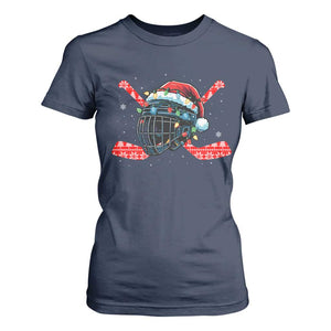 Christmas Ice Hockey Helmet Santa T Shirt For Women Funny Xmas Gift TS12 Navy Print Your Wear