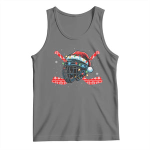 Christmas Ice Hockey Helmet Santa Tank Top Funny Xmas Gift TS12 Black Heather Print Your Wear