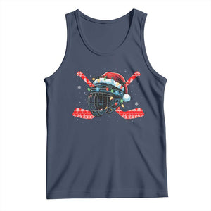 Christmas Ice Hockey Helmet Santa Tank Top Funny Xmas Gift TS12 Navy Print Your Wear