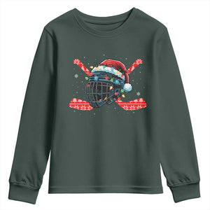 Christmas Ice Hockey Helmet Santa Youth Sweatshirt Funny Xmas Gift TS12 Dark Forest Green Print Your Wear