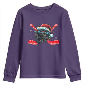 Christmas Ice Hockey Helmet Santa Youth Sweatshirt Funny Xmas Gift TS12 Purple Print Your Wear