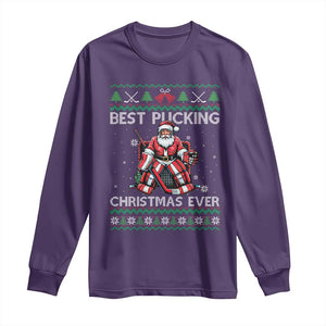 Best Pucking Christmas Ever Long Sleeve Shirt Santa Hockey Goalie Ugly Sweater Gift TS12 Purple Print Your Wear
