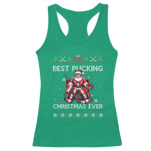Best Pucking Christmas Ever Racerback Tank Top Santa Hockey Goalie Ugly Sweater Gift TS12 Irish Green Print Your Wear