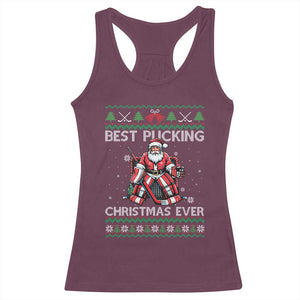 Best Pucking Christmas Ever Racerback Tank Top Santa Hockey Goalie Ugly Sweater Gift TS12 Maroon Print Your Wear