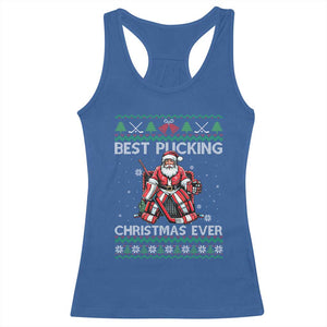 Best Pucking Christmas Ever Racerback Tank Top Santa Hockey Goalie Ugly Sweater Gift TS12 Royal Blue Print Your Wear