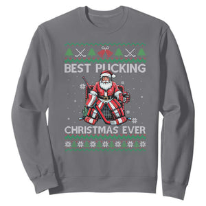 Best Pucking Christmas Ever Sweatshirt Santa Hockey Goalie Ugly Sweater Gift TS12 Charcoal Print Your Wear