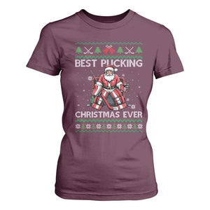 Best Pucking Christmas Ever T Shirt For Women Santa Hockey Goalie Ugly Sweater Gift TS12 Maroon Print Your Wear
