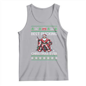 Best Pucking Christmas Ever Tank Top Santa Hockey Goalie Ugly Sweater Gift TS12 Athletic Heather Print Your Wear