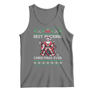 Best Pucking Christmas Ever Tank Top Santa Hockey Goalie Ugly Sweater Gift TS12 Black Heather Print Your Wear