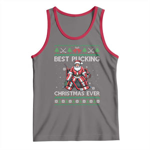 Best Pucking Christmas Ever Tank Top Santa Hockey Goalie Ugly Sweater Gift TS12 Deep Heather Red Print Your Wear