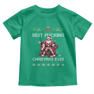 Best Pucking Christmas Ever Toddler T Shirt Santa Hockey Goalie Ugly Sweater Gift TS12 Irish Green Print Your Wear