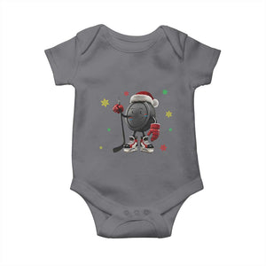 Funny Ice Hockey Holiday Gift Baby Onesie Cute Puck Wearing Santa Hat TS12 Charcoal Print Your Wear