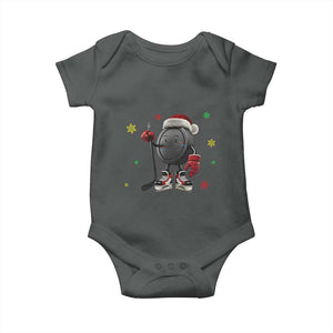 Funny Ice Hockey Holiday Gift Baby Onesie Cute Puck Wearing Santa Hat TS12 Dark Heather Print Your Wear
