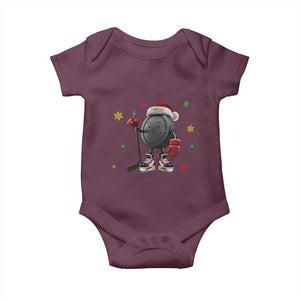 Funny Ice Hockey Holiday Gift Baby Onesie Cute Puck Wearing Santa Hat TS12 Maroon Print Your Wear