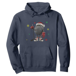 Funny Ice Hockey Holiday Gift Hoodie Cute Puck Wearing Santa Hat TS12 Navy Print Your Wear