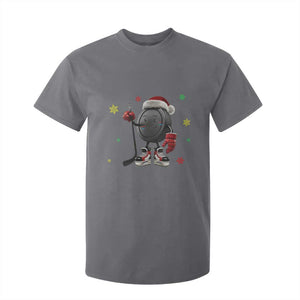 Funny Ice Hockey Holiday Gift T Shirt For Kid Cute Puck Wearing Santa Hat TS12 Charcoal Print Your Wear