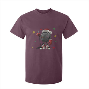Funny Ice Hockey Holiday Gift T Shirt For Kid Cute Puck Wearing Santa Hat TS12 Maroon Print Your Wear