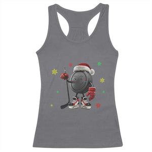 Funny Ice Hockey Holiday Gift Racerback Tank Top Cute Puck Wearing Santa Hat TS12 Charcoal Print Your Wear