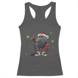 Funny Ice Hockey Holiday Gift Racerback Tank Top Cute Puck Wearing Santa Hat TS12 Dark Heather Print Your Wear