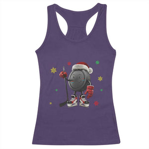 Funny Ice Hockey Holiday Gift Racerback Tank Top Cute Puck Wearing Santa Hat TS12 Purple Print Your Wear
