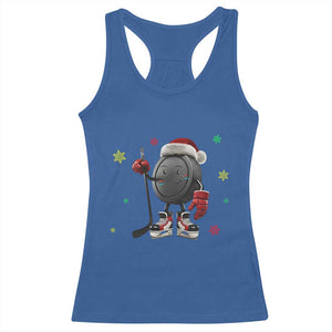 Funny Ice Hockey Holiday Gift Racerback Tank Top Cute Puck Wearing Santa Hat TS12 Royal Blue Print Your Wear