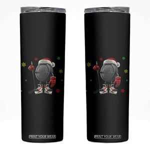 Funny Ice Hockey Holiday Gift Skinny Tumbler Cute Puck Wearing Santa Hat TS12 Black Print Your Wear