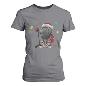 Funny Ice Hockey Holiday Gift T Shirt For Women Cute Puck Wearing Santa Hat TS12 Charcoal Print Your Wear
