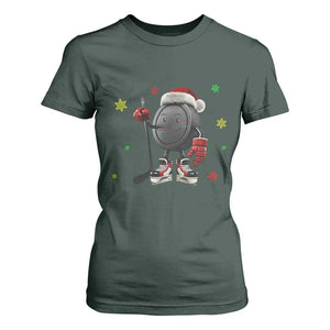 Funny Ice Hockey Holiday Gift T Shirt For Women Cute Puck Wearing Santa Hat TS12 Dark Forest Green Print Your Wear