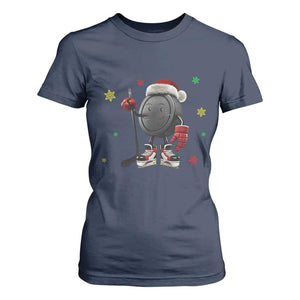 Funny Ice Hockey Holiday Gift T Shirt For Women Cute Puck Wearing Santa Hat TS12 Navy Print Your Wear
