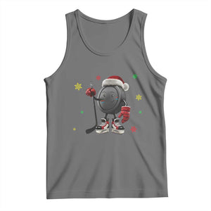 Funny Ice Hockey Holiday Gift Tank Top Cute Puck Wearing Santa Hat TS12 Black Heather Print Your Wear