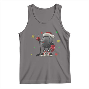 Funny Ice Hockey Holiday Gift Tank Top Cute Puck Wearing Santa Hat TS12 Deep Heather Print Your Wear