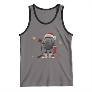 Funny Ice Hockey Holiday Gift Tank Top Cute Puck Wearing Santa Hat TS12 Deep Heather Black Print Your Wear