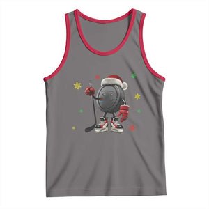 Funny Ice Hockey Holiday Gift Tank Top Cute Puck Wearing Santa Hat TS12 Deep Heather Red Print Your Wear