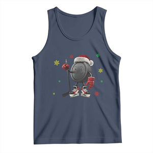 Funny Ice Hockey Holiday Gift Tank Top Cute Puck Wearing Santa Hat TS12 Navy Print Your Wear