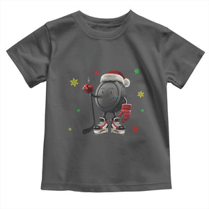 Funny Ice Hockey Holiday Gift Toddler T Shirt Cute Puck Wearing Santa Hat TS12 Dark Heather Print Your Wear