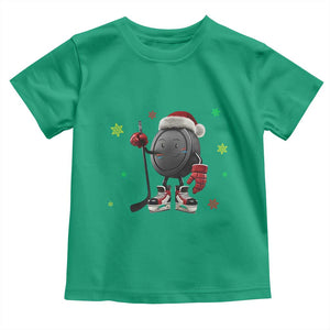 Funny Ice Hockey Holiday Gift Toddler T Shirt Cute Puck Wearing Santa Hat TS12 Irish Green Print Your Wear