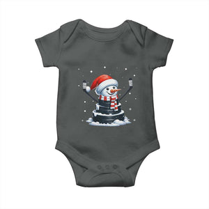 Hockey Puck Snowman Baby Onesie Funny Holiday Christmas Gift TS12 Dark Heather Print Your Wear