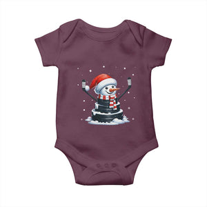 Hockey Puck Snowman Baby Onesie Funny Holiday Christmas Gift TS12 Maroon Print Your Wear