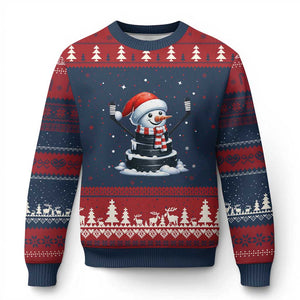 Hockey Puck Snowman Ugly Christmas Sweater Funny Holiday Xmas Gift TS12 Navy Red Print Your Wear