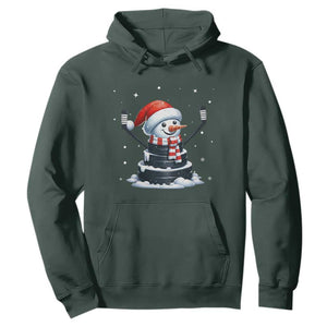Hockey Puck Snowman Hoodie Funny Holiday Christmas Gift TS12 Dark Forest Green Print Your Wear