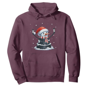 Hockey Puck Snowman Hoodie Funny Holiday Christmas Gift TS12 Maroon Print Your Wear